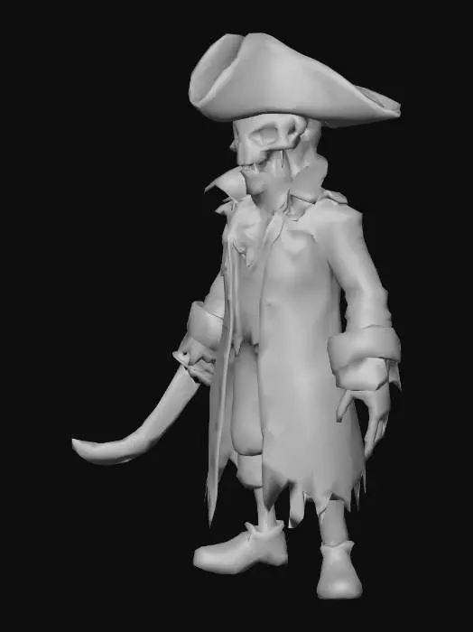 3D model for Low poly undead pirate with a scimitar