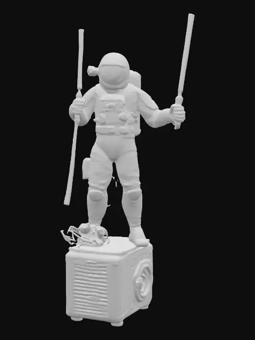 3D model for  astronaut standing on a generator holding lightsabors in each hand
