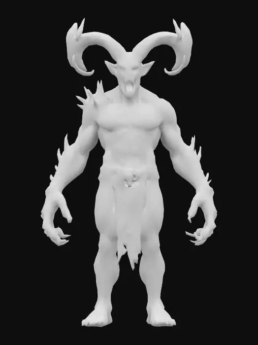 3D model for reate a 3D rig of an Angry hell god without a shirt highly detailed embedded pattrens on skin,. The character should have realistic, aged and convincing evil features , a towering posture. Ensure the rig includes fully articulated limbs, a flexible spine, and detailed facial expressions that can convey a range of emotions The character should have realistic skin textures and be uniform and details associated with an Evil God like mythical creature
