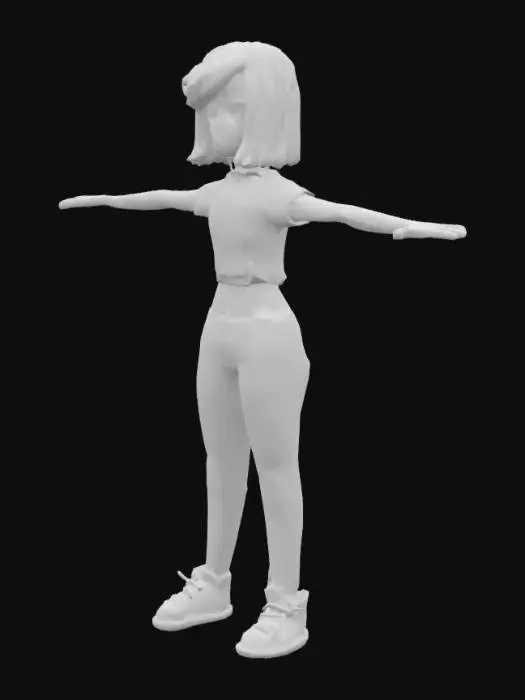 3D model for 3D Toon Style Game female teen character with cool shoes in T Pose
