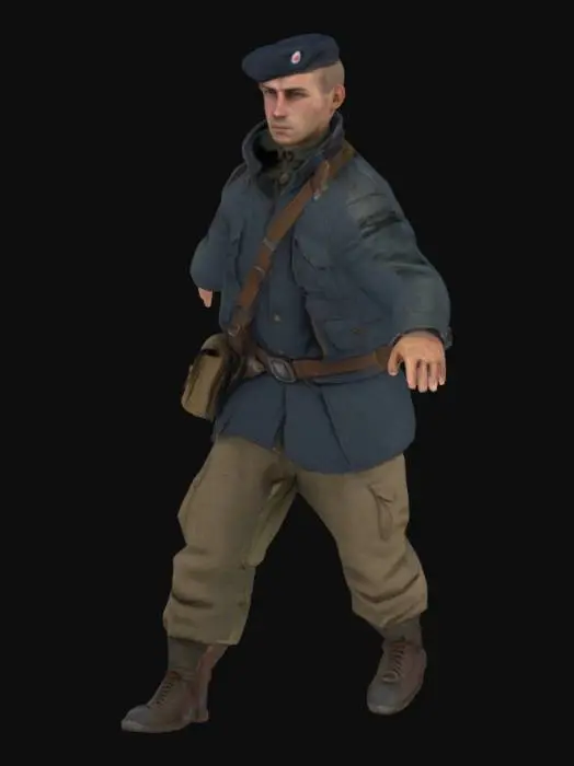 3D model for French resistance soldier, ultra detailed, 4k resolution, t-pose 