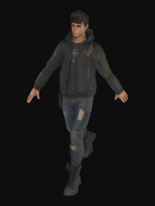 3D model for survivor teen male, ultra detailed, 4k resolution, t-pose 