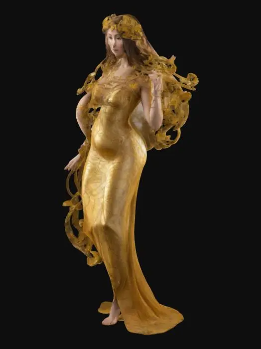 3D model for goddess woman in golden vine dress 