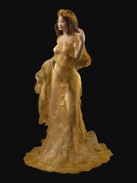 3D model for goddess woman in golden vine dress