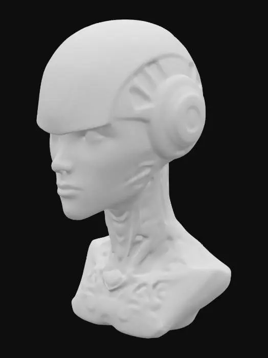 3D model for female cyborg with a helmet bust
