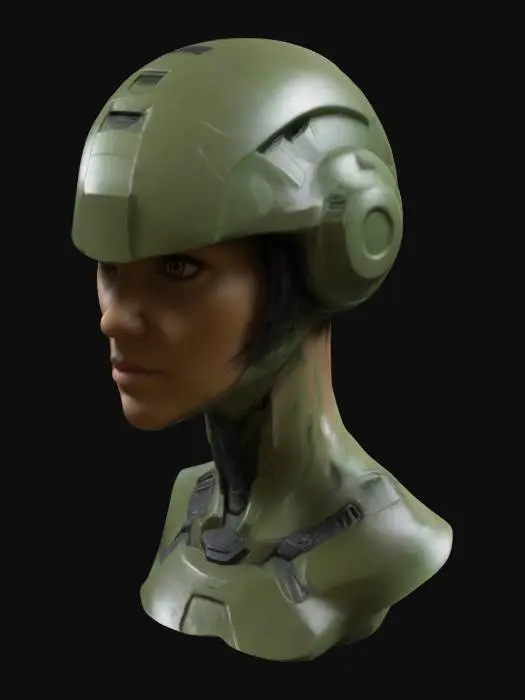 3D model for female cyborg with a helmet bust
