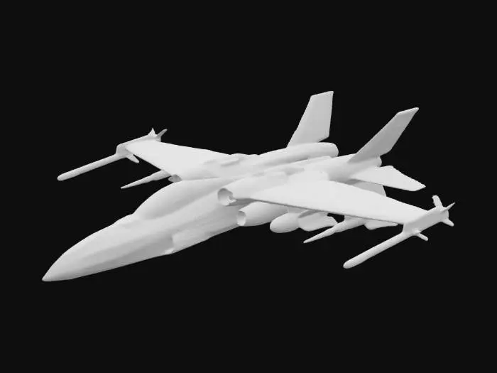 3D model for detailed space fighter, twin engines, missiles mounted under the fuselage and the wings and twin laser blasters attached near the front of the fuselage sticking off of either side.