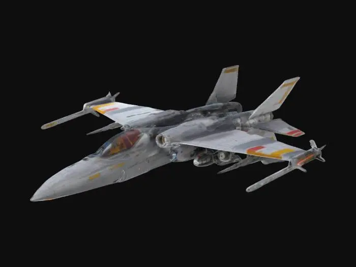 3D model for detailed space fighter, twin engines, missiles mounted under the fuselage and the wings and twin laser blasters attached near the front of the fuselage sticking off of either side.