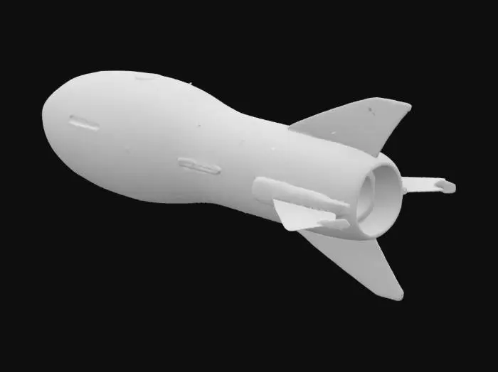 3D model for I need a space missile with thruster flames, sleek looking with a lot of details. 