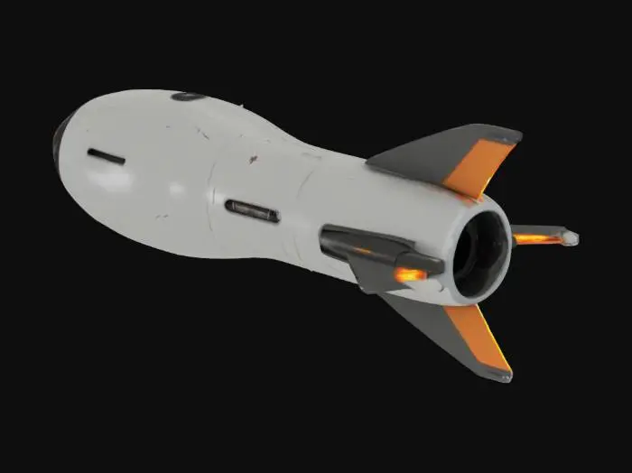 3D model for I need a space missile with thruster flames, sleek looking with a lot of details. 