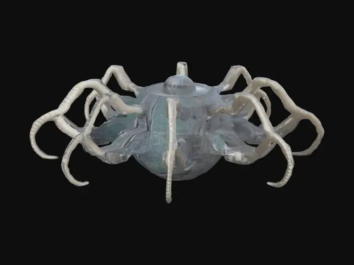 3D model for I need an alien cephalopod like spacecraft. Highly detailed with 6 arms that spread evenly in a hex pattern with the tips all pointed in the same direction.