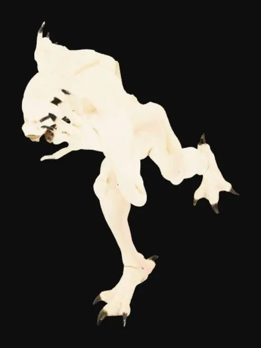 3D model for make a humanoid creature that pale white 8ft 10 long 5 foot long arms with clawed hands no eyes a mouth with jagged teeth and clawed feet