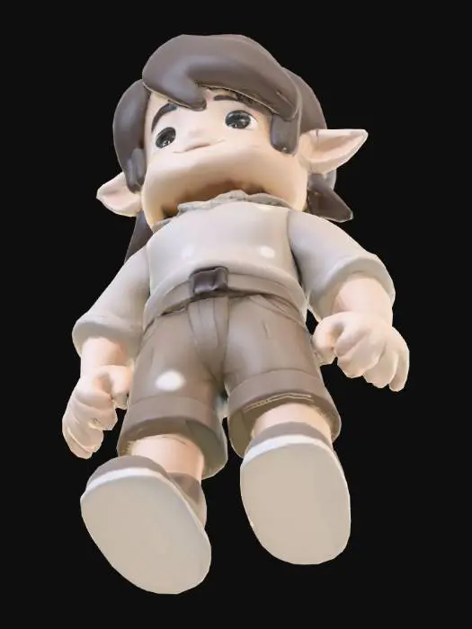3D model for A low-level Roblox-style character from a light and shadow fantasy universe. The character looks like a beginner adventurer, simple and humble, with a classic Roblox body shape. Cartoon and stylized design, blocky proportions, clean shapes. Wearing basic clothing with subtle light and shadow accents: slightly glowing white details and faint dark markings. Friendly but determined expression. No complex armor, no weapons. Soft lighting, simple color palette, readable silhouette, suitable for a game character. Roblox-inspired, stud-like textures, minimal details, optimized for game use.