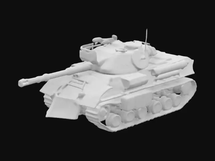 3D model for A brutal, heavily-armored battle tank, built from rusted steel plates and reinforced with spiked barricades. Its massive treads are wrapped in scavenged chains, crushing anything in their path. A cage-like turret houses a jury-rigged autocannon, while side-mounted flamethrowers spew fire. The front sports a jagged, reinforced plow, dented from countless battles. A makeshift roll cage covers the top, with barbed wire and scavenged scrap metal welded across its rugged hull.
