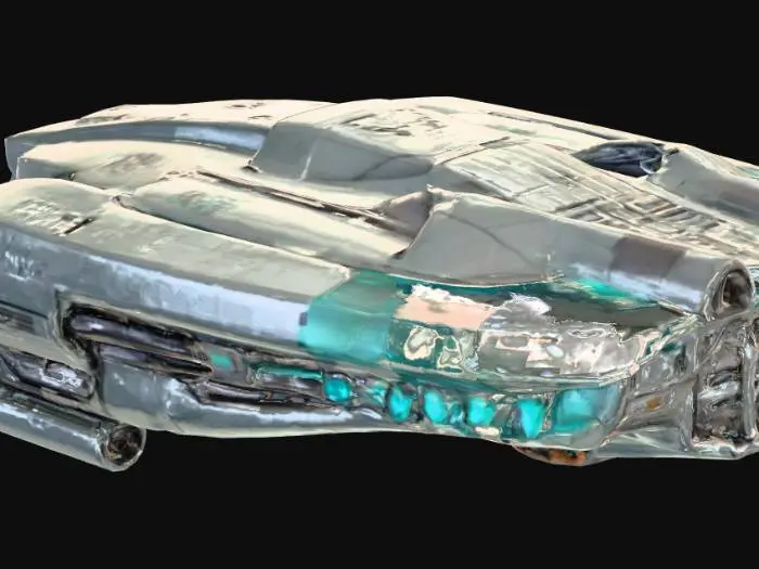 3D model for A compact, armored sci-fi jetpack designed to be worn comfortably on the back. Inspired by advanced military tech, it has a solid metallic shell made of brushed titanium alloy with angular panels and smooth edges. The central intake and twin thrusters at the bottom emit a soft teal plasma glow. Small vents and geometric engravings line the surface for heat control and aesthetics. The design is symmetrical, powerful, and functional—built for high-speed flight and tactical mobility