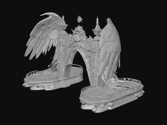 3D model for creame un puente con angeles en cada lado grande con enormes alas  con texturas detalladas