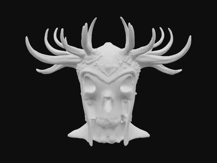 3D model for Bone-Crown Helm – antler-like ridges of bleached bone wrapping around a skull-mask front., #PBR#