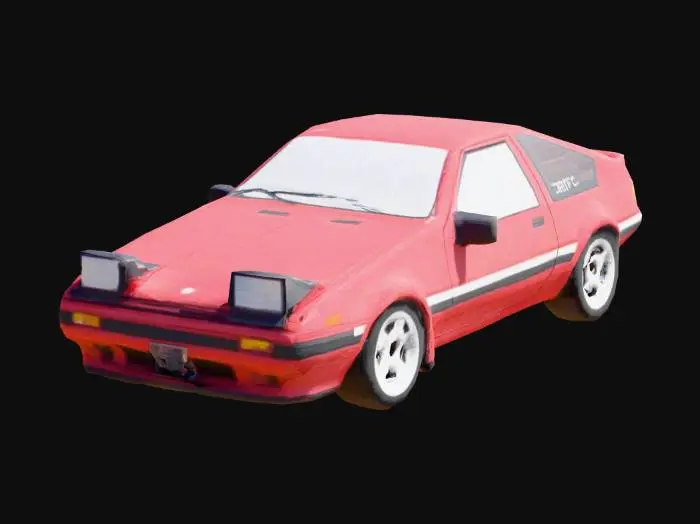 3D model for Boxy Drift Coupe (AE86-inspired)

Low-poly retro Japanese drift coupe, two-door, boxy design, pop-up headlights, PS1 polygonal graphics, pixelated textures