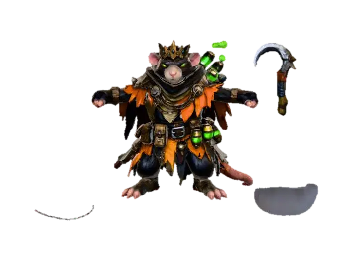🐀 Ratchem the Scavenger King (Hero – Ambush Specialist) tinkerfolk 3D model, vytvořený pomocí AI