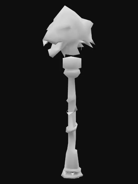 3D model for Coral-blue pole with anglerfish skull head; teal bioluminescence flows down etched runes.sword,low poly,like world of warcraft