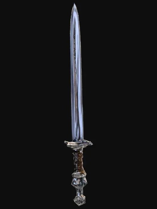 3D model for Gallows-Song Broadsword – black iron etched with thin music-staff grooves; plucked, they ring a funeral chord.,low poly,like world of warcraft