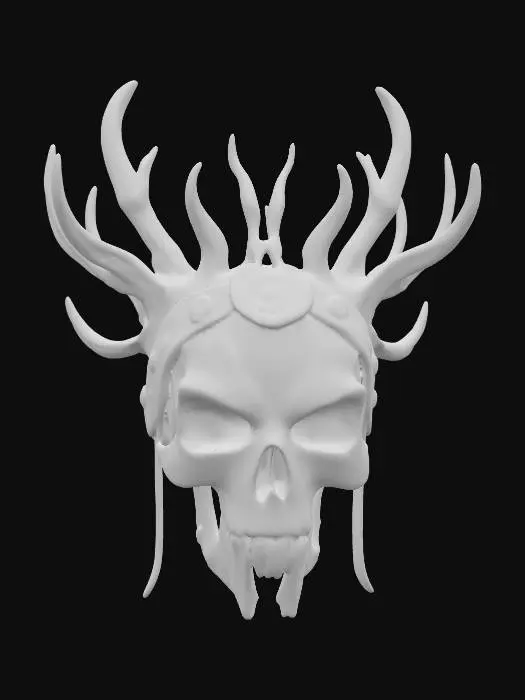 3D model for Bone-Crown Helm – antler-like ridges of bleached bone wrapping around a skull-mask front., #PBR#