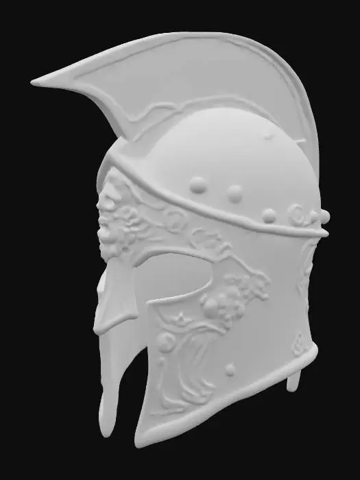3D model for Spartan Reaper Helm – classic Corinthian shape, but skull-teeth carved into the face., #PBR#