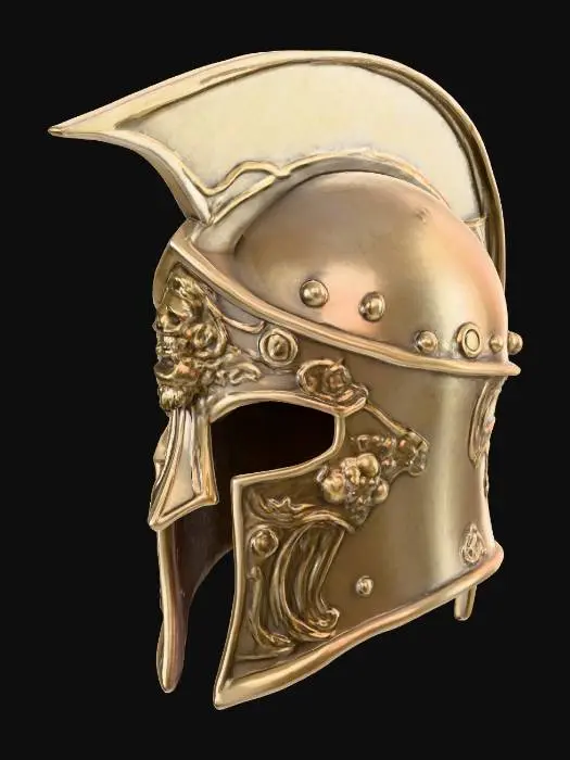3D model for Spartan Reaper Helm – classic Corinthian shape, but skull-teeth carved into the face., #PBR#