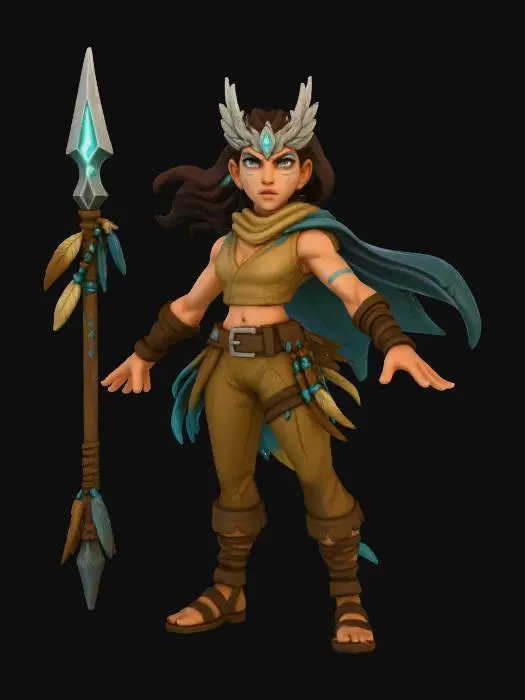 3D model for Storm Huntress (Hero) Role: Ranged Hero • Wind/Lightning Control • Tracker Theme: Agile, fierce, storm-born warrior