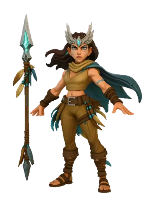Storm Huntress (Hero) Role: Ranged Hero • Wind/Lightning Control • Tracker Theme:… 3D model, vytvořený pomocí AI
