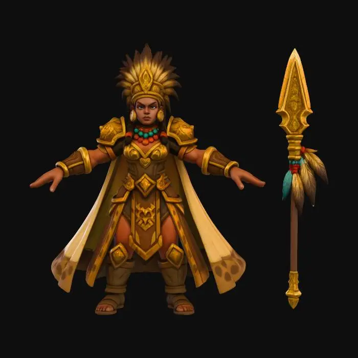 3D model for Warrior Queen,Safari Queen (Hero — Female Version of Safari King)** **Role:** Leader / Beast Tamer / Commander