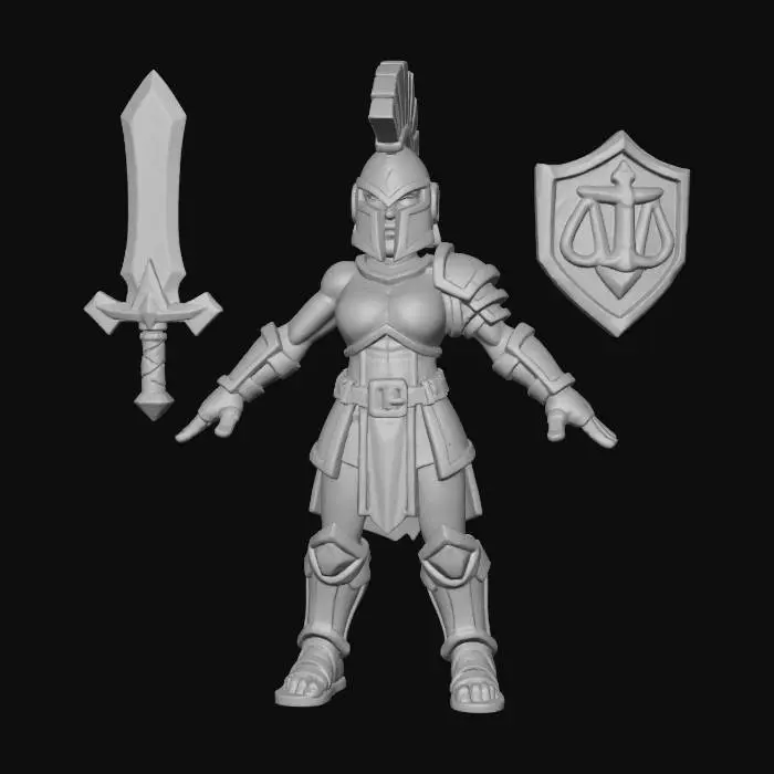 3D model for Warrior of Justice, . **(HERO,SPECIAL CHARACTER)Valeria the Vigilant:** A renowned gladiatrix who upholds a strict code of honor and justice