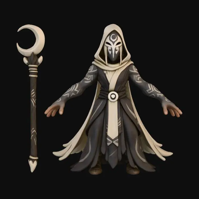 3D model for Moonlit Enchanter,Moonfang Matriarch (Hero) Role: Summoner / Support • Beastmaster • Lunar Magic Theme: Elegant, mystical, nocturnal