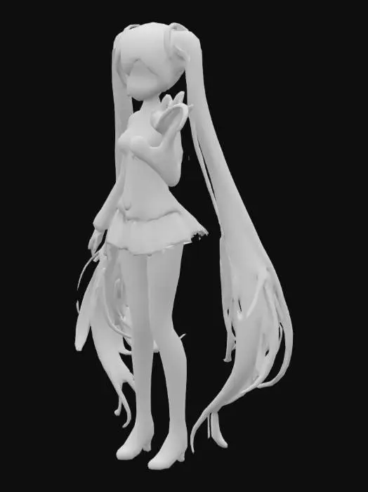 3D model for give me hatsune miku, blue hair, cartoon, with a spring onion