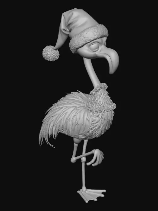 3D model for A flamingo charicture wearing a christmas hat make it whimsical