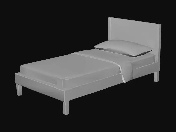 3D model for Realistic household prop for VR game. Simple, clean shapes, no logos or text. Readable at a glance, slightly stylized realism. Correct real-world scale (cm). Game-ready low/medium poly, clean topology, no micro-geometry. UV unwrapped, consistent texel density. PBR workflow (BaseColor, Normal, Roughness, Metallic, AO). Pivot placed for natural interaction (floor or hinge). Designed for construction gameplay clarity.


Single bed frame, simple rectangular form, low headboard. Mattress as separate mesh.