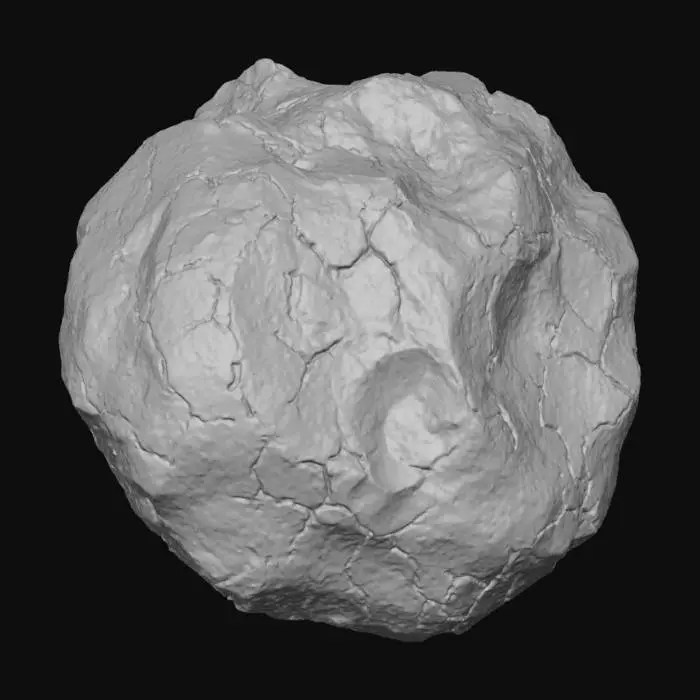 3D model for “rocky meteor projectile, irregular stone shape, cracked surface, solid textures, stylized realistic detailing, single 3D object, PBR, isolated”