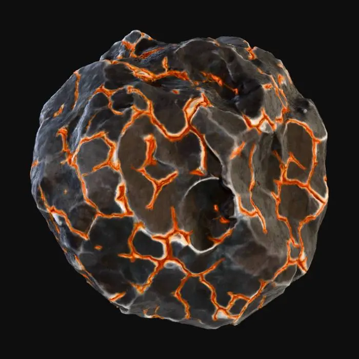 3D model for “rocky meteor projectile, irregular stone shape, cracked surface, solid textures, stylized realistic detailing, single 3D object, PBR, isolated”