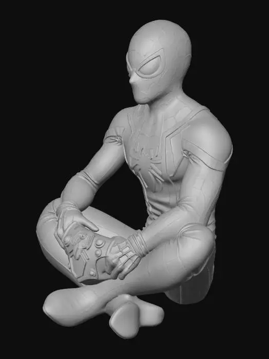 3D model for make me a 3d model of spiderman with spider on his lap and he has infinity gautlet
