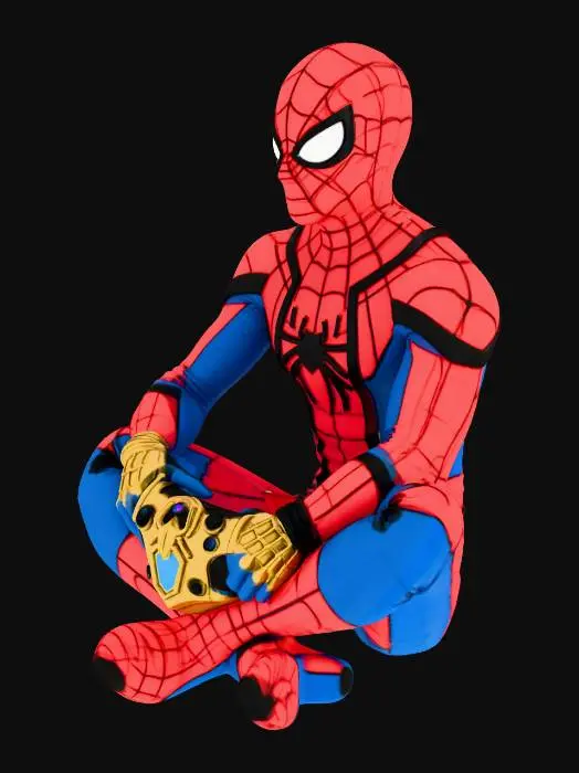 3D model for make me a 3d model of spiderman with spider on his lap and he has infinity gautlet