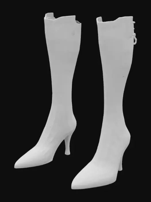 3D model for The object is a pair of ornate, intricately designed high-heeled boots with a baroque-inspired texture and detailed, curvilinear patterns., 
