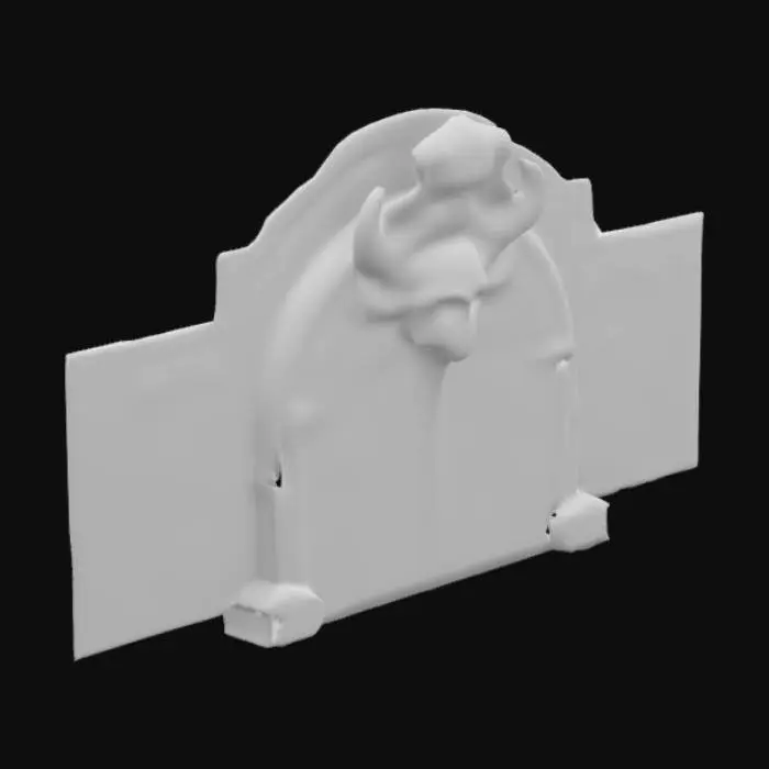 3D model for The object is  an ancient demonic stone portal of black and electric red that leads to an alternate reality. Intricately detailed carved skull fresco wall, with arcane etchings and mystic symbols. Symmetrically arranged celestial stones, bioluminescent yellow mushrooms emanating raw power for the active portal.