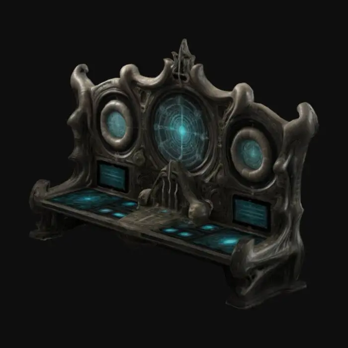 3D model for The object is an Alchemists Mystic console with various screens and alchemical symbols, H.R. Giger inspired. 