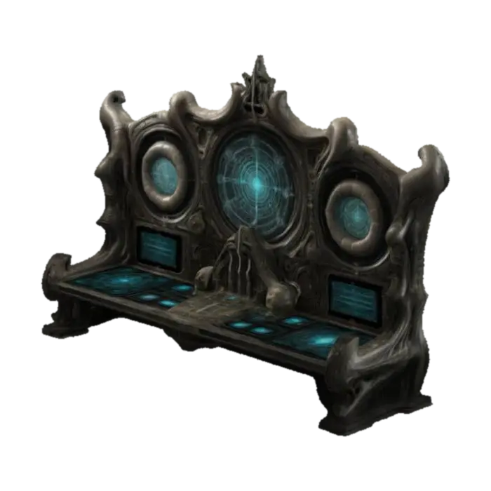 The object is an Alchemists Mystic console with various screens and alchemical symbols,… - Dj 3D model, vytvořený pomocí AI