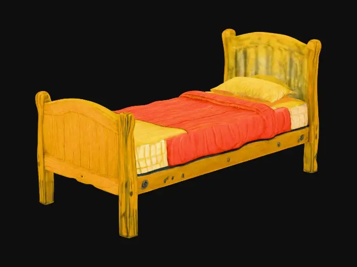 3D model for Wooden Bed with Red Blanket (Van Gogh's Bedroom) 1