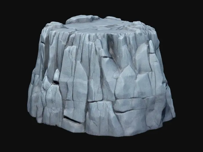 3D model for massive cliff-like formations, rough and cracked surface, worn by time, surreal monolith style, dark fantasy tone, ultra realistic, beksiński inspired