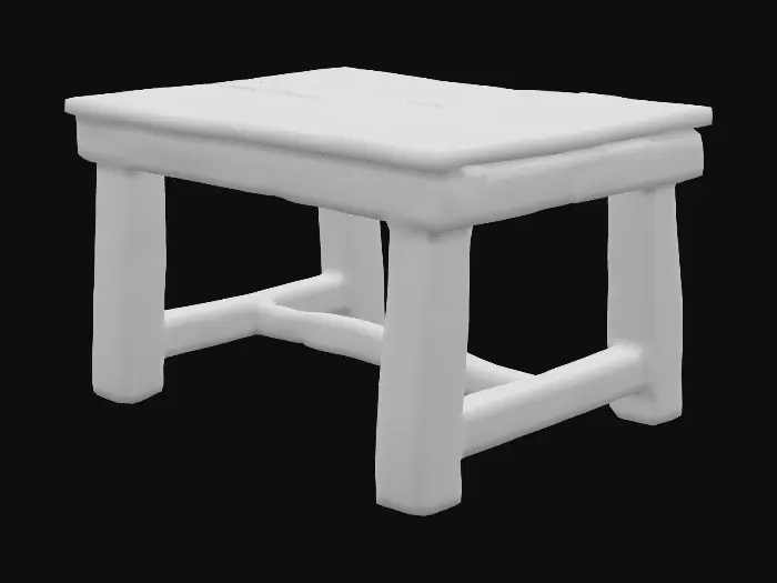 3D model for old wooden table with rough surface and thick legs, slightly uneven and worn edges, rustic 17th-century Dutch farmhouse style, ultra realistic and highly detailed