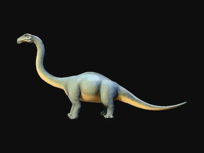 3D model for realistic brachiosaurus with long neck and massive body, detailed rough skin texture with natural folds and wrinkles, standing in a calm neutral pose, thick legs and small head, earth-toned coloration, ultra realistic and highly detailed 3D model
