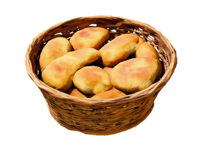 Basket of Breads 3D model, vytvořený pomocí AI