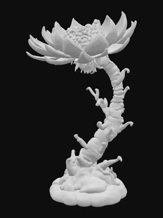 3D model for strange flower-like structure made of twisted bones and vertebrae, emerging from a cracked stone base, surreal grotesque form, highly detailed and organic